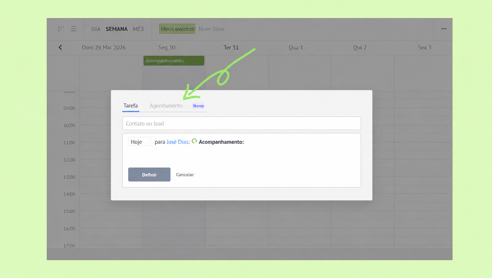 Scheduling a new task for José Dias in the calendar interface.